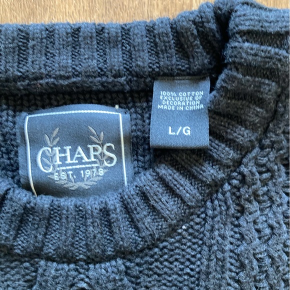Chaps 100% Cotton Black Size Large Cable Knit Sweater - Picture 5 of 7